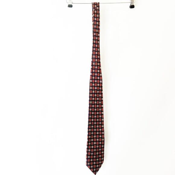 Robert Talbott Geometric Print Mens Neck Tie Navy Burgundy Red 100% Silk USA - Picture 7 of 7